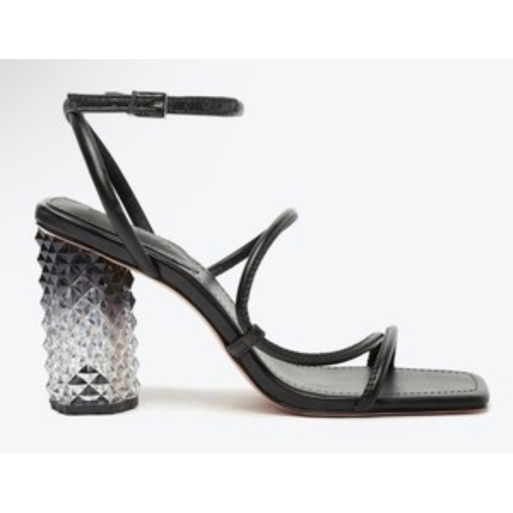 Schutz Black Multi-Strap Ombre Sculptural Block Heel Sandals Square Toe 7.5B NEW